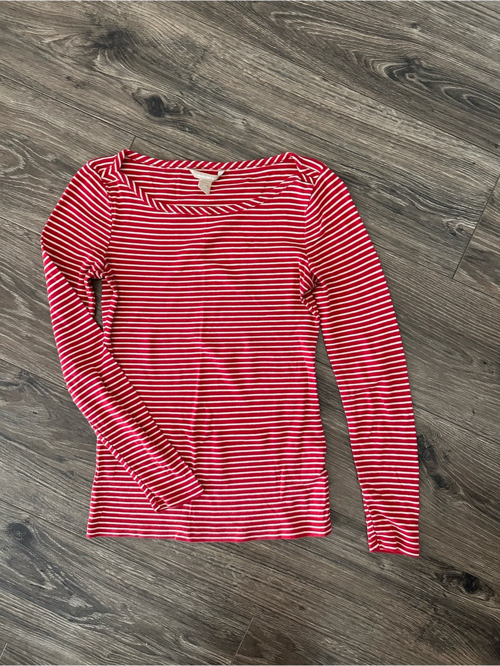 Banana Republic Red and White Striped Boatneck Long-Sleeve Top